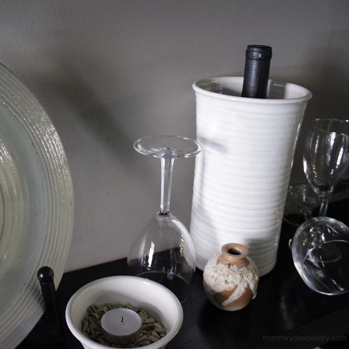 Handmade Pottery Wine Chiller in Winter White Glaze Color