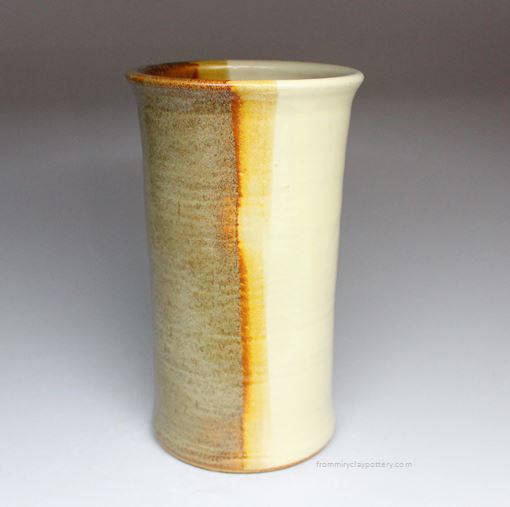 Stoneware Pottery Utensil Holder or Wine Chiller in Mocha Cream