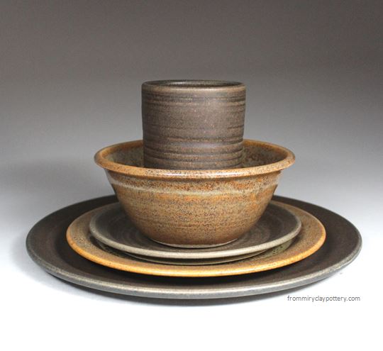 Handmade ceramic dinnerware set made on potters wheel