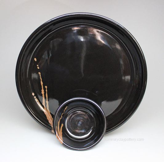 Black with Bronze stoneware pottery Chip Dip