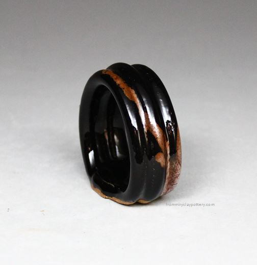 Black with Bronze stoneware pottery Napkin Ring