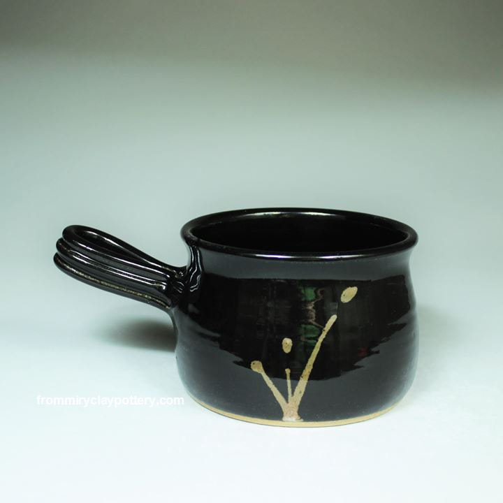 Black with Bronze stoneware pottery Soup Crock