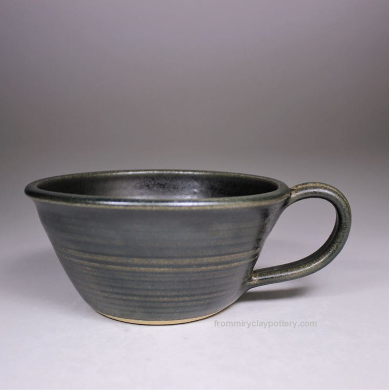 Black with Bronze stoneware pottery Soup Cup