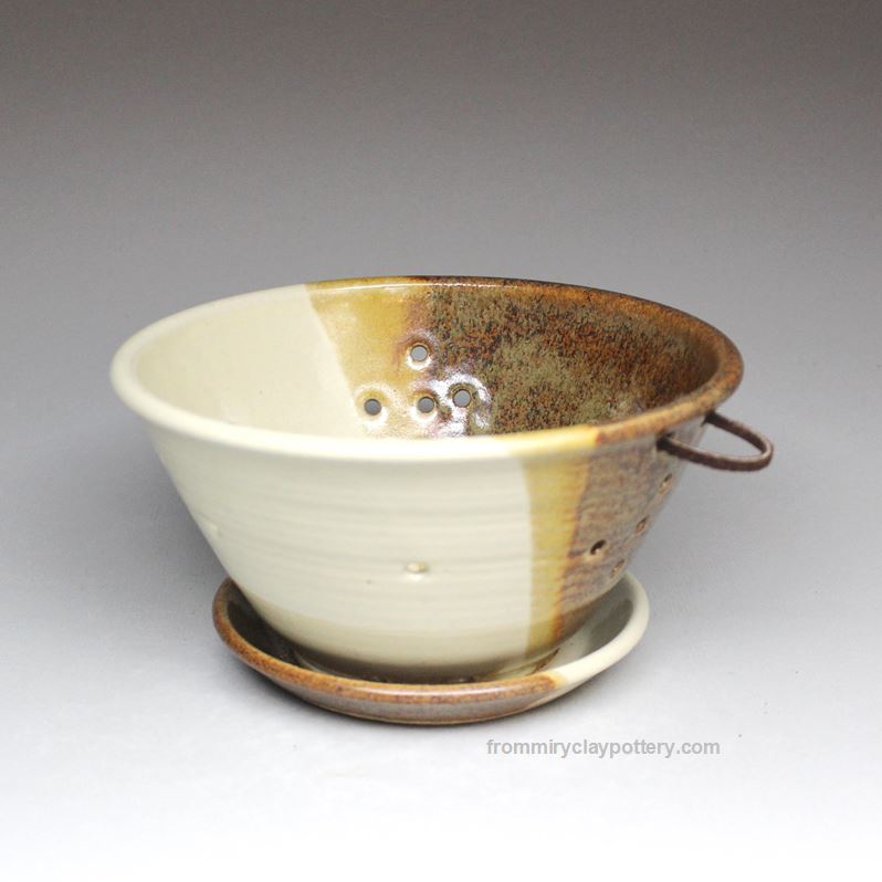 Copper Beige hand-thrown pottery Berry Bowl and Saucer