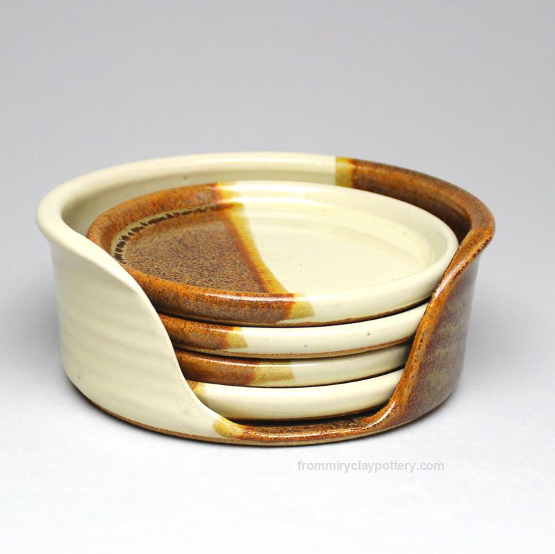 Copper Beige hand-thrown pottery Coaster Set