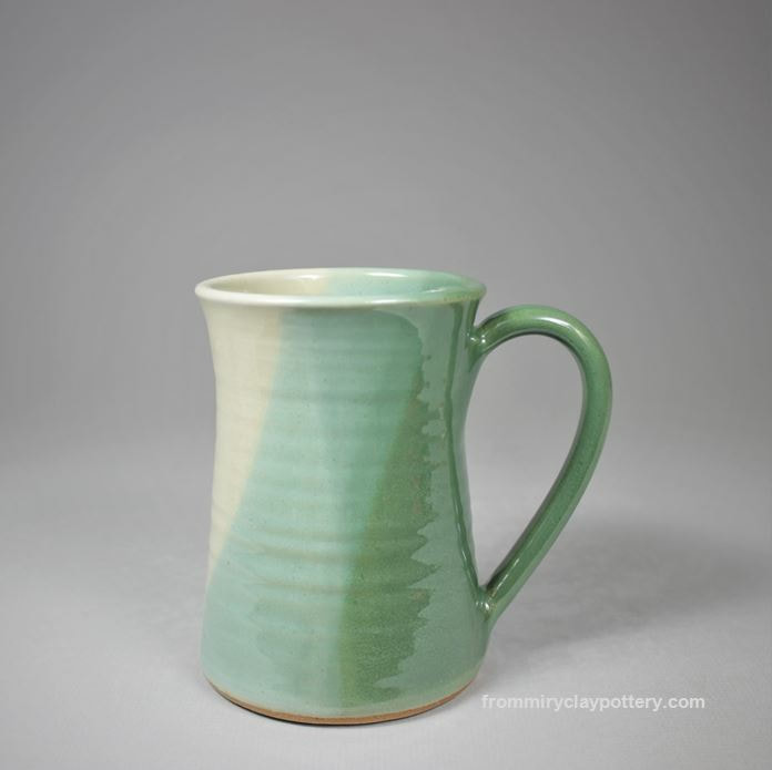 Handmade Pottery Coffee Mug in Green Beige glaze color Stoneware Coffee Mug