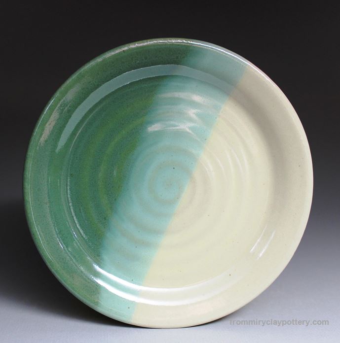Handmade Pottery Dessert Plate Stoneware Pottery Small Plate Green Beige