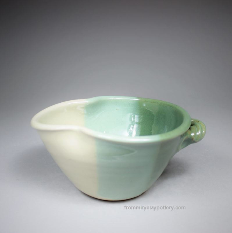 Green Beige Handmade Pottery Small Mixing Bowl Handmade Stoneware Small Mixing Bowl