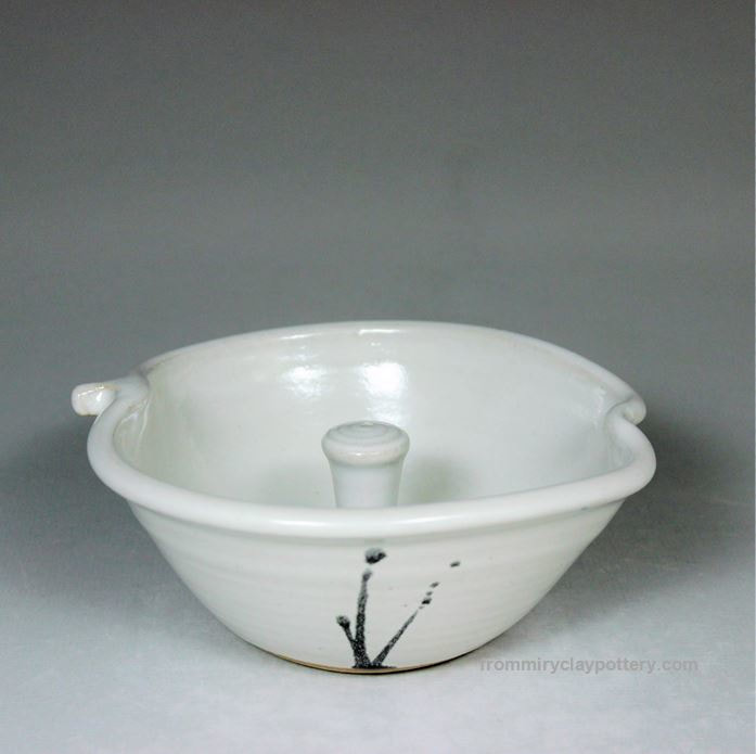 White with Black handcrafted stoneware pottery Apple Baker