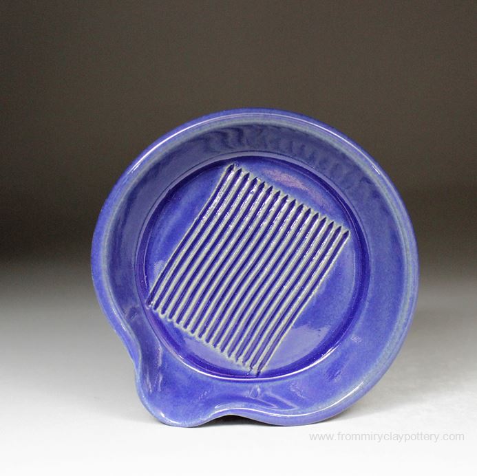 Handmade Pottery Garlic Grater in Coldwater Blue glaze Color