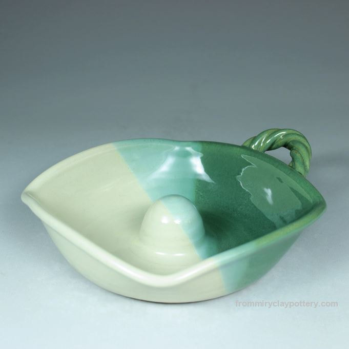 Handmade Pottery Omelette Baker in Green Beige glaze color