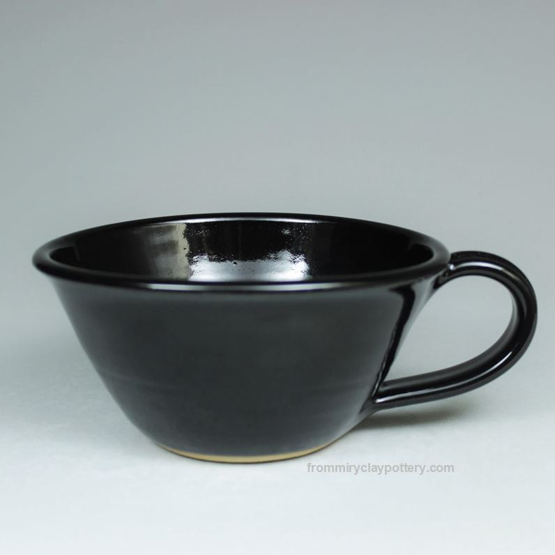 Jet Black handmade Soup Cup