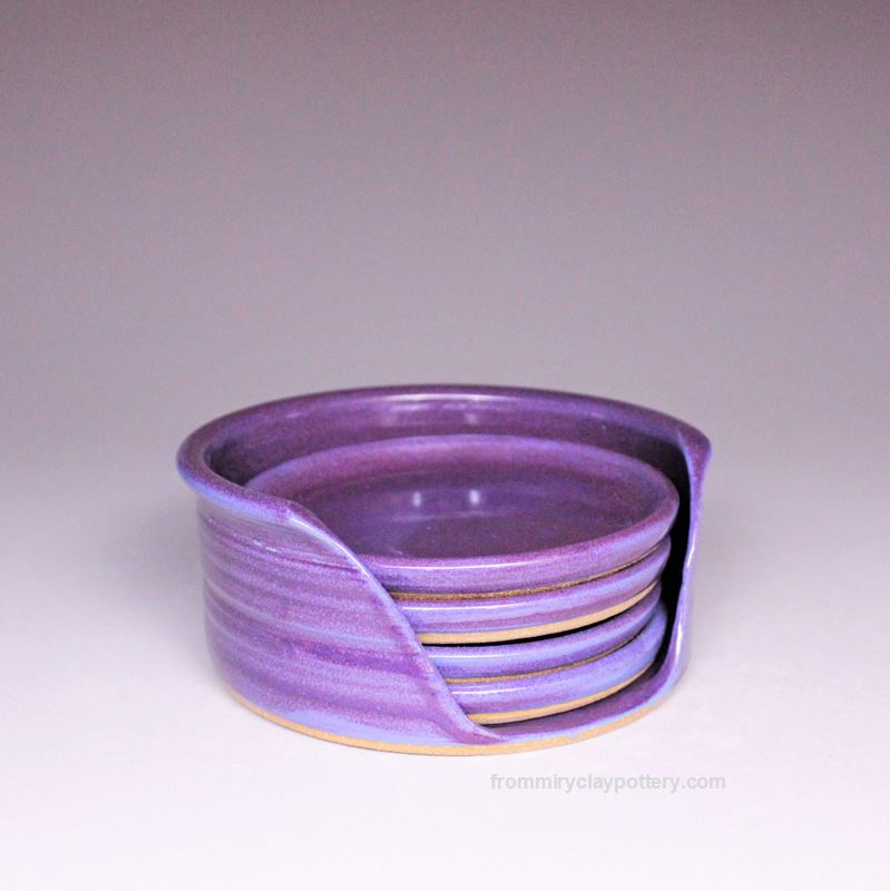 Purple handmade stoneware Coaster Set