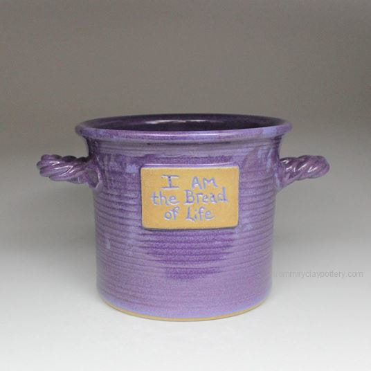 Purple handmade stoneware I AM Bread Crock