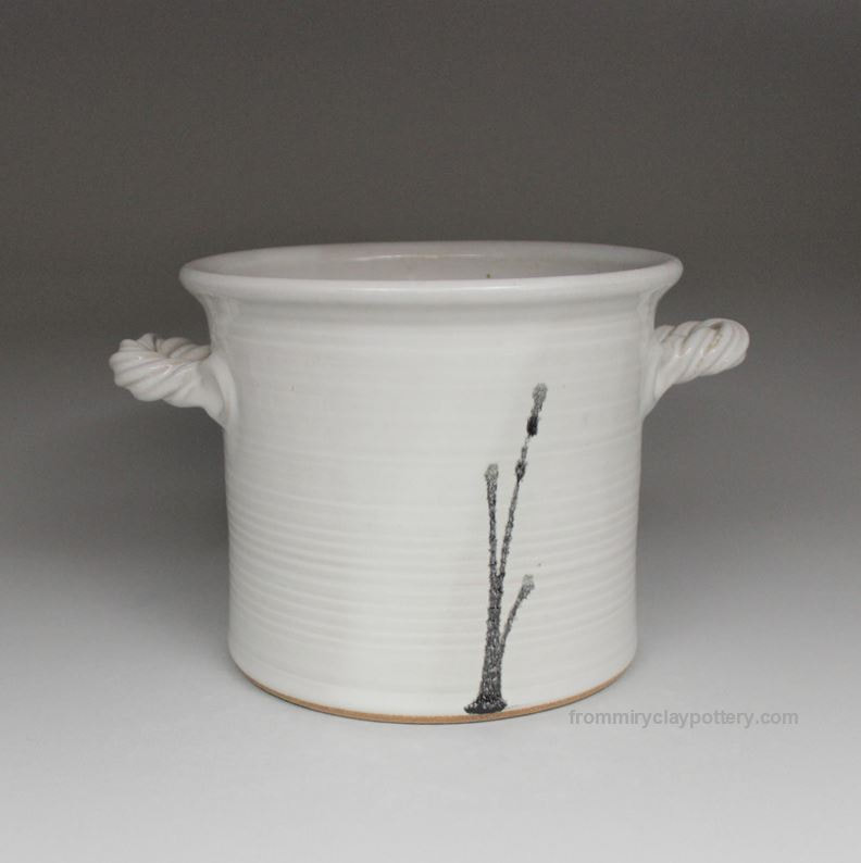 White with Black handcrafted stoneware pottery Bread Crock