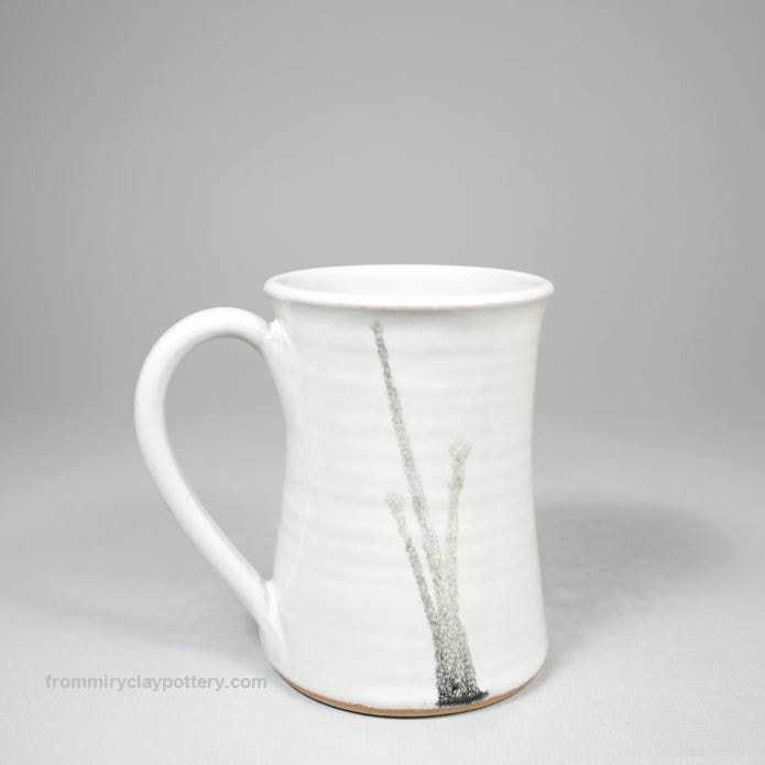 Handmade Pottery Coffee Mug in White with Black glaze color Stoneware Coffee Mug