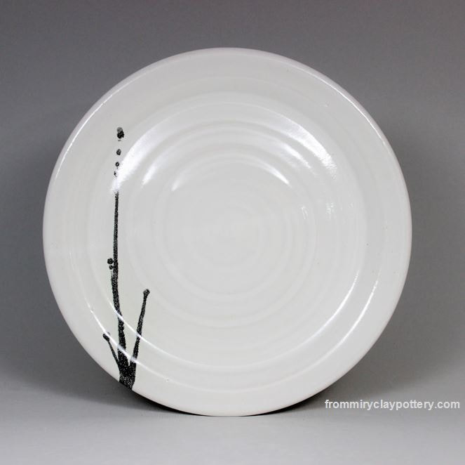 White with Black  Handmade pottery Dinner Plate  Handmade Ceramic Dinner Plate Handcrafted pottery Dinner Plate  Wheel-thrown pottery Dinner Plate Wheel-made pottery Dinner Plate Stoneware pottery Dinner Plate Made in the USA  Made in Iowa Gloss White glaze with a striking grass pattern in black handmade pottery Dinner Plate
