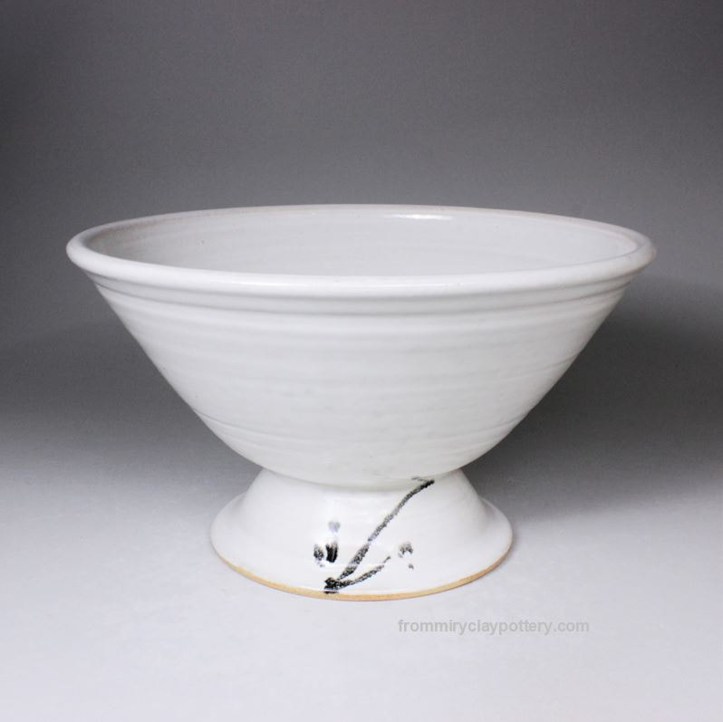 White with Black handcrafted stoneware pottery Fruit Bowl