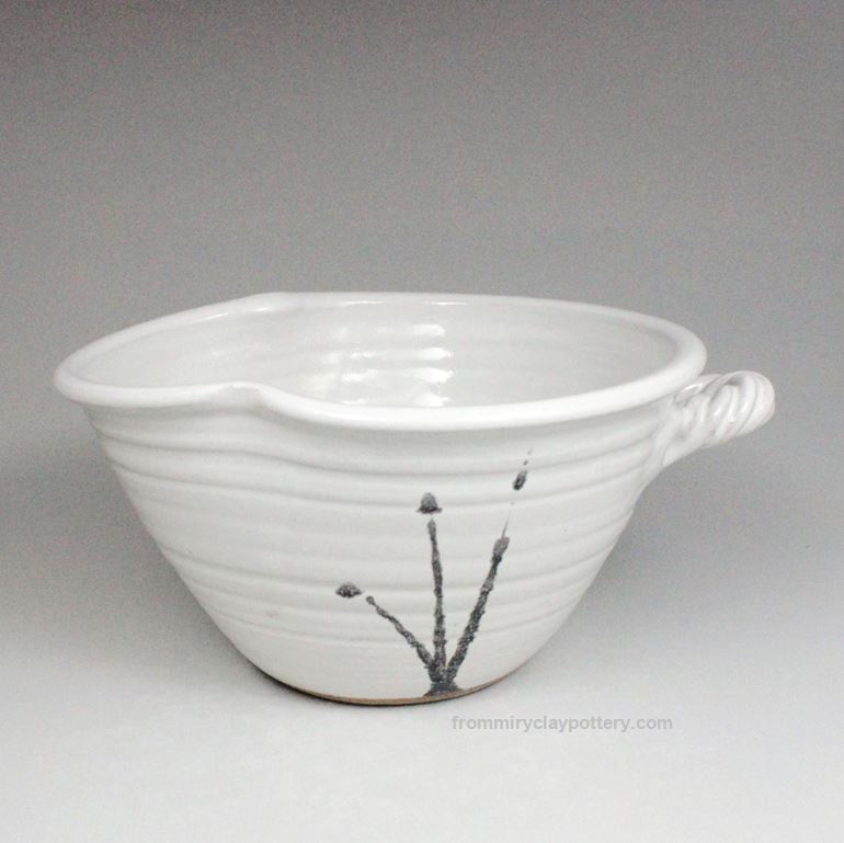 White with Black handcrafted stoneware pottery Medium Mixing Bowl