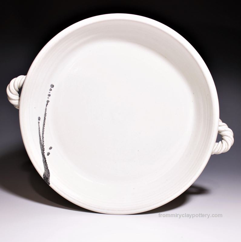 White with Black handcrafted stoneware pottery 10 inch Pie Plate