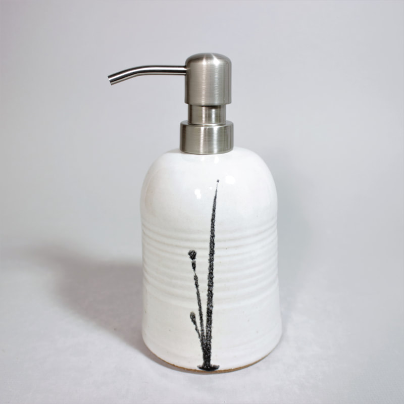 White with Black handcrafted stoneware pottery Soap Dispenser
