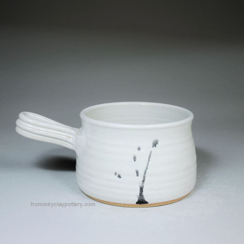 White with Black handcrafted stoneware pottery Soup Crock