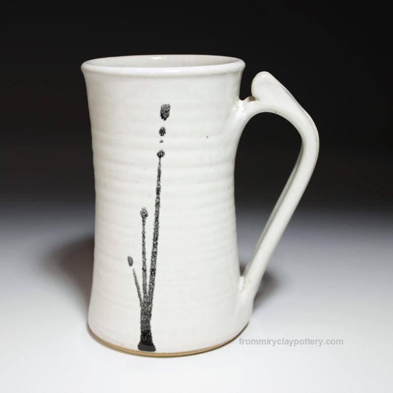 White with Black handcrafted stoneware pottery Tall Slender Mug