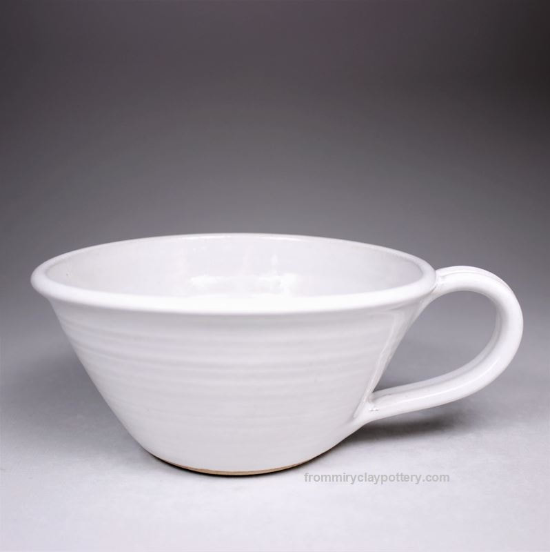 Winter White handmade stoneware pottery Soup Cup